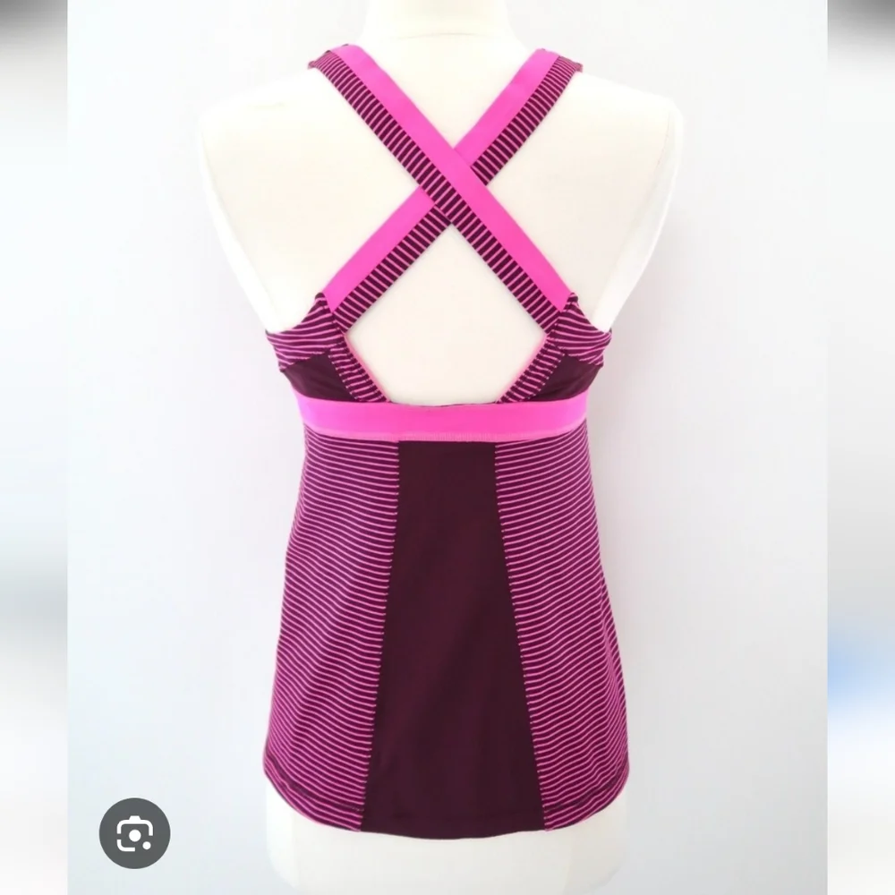 Lululemon Stuff Your Bra Tank  Size 6 Plum Pink Hyper Stripe Raspberry Glo●